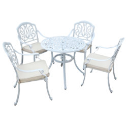 Charles Bentley Premium White Ornate Cast Aluminium 5 Piece Outdoor Dining Set With Cushions